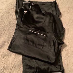 Black silk long sleeved button up pajamas